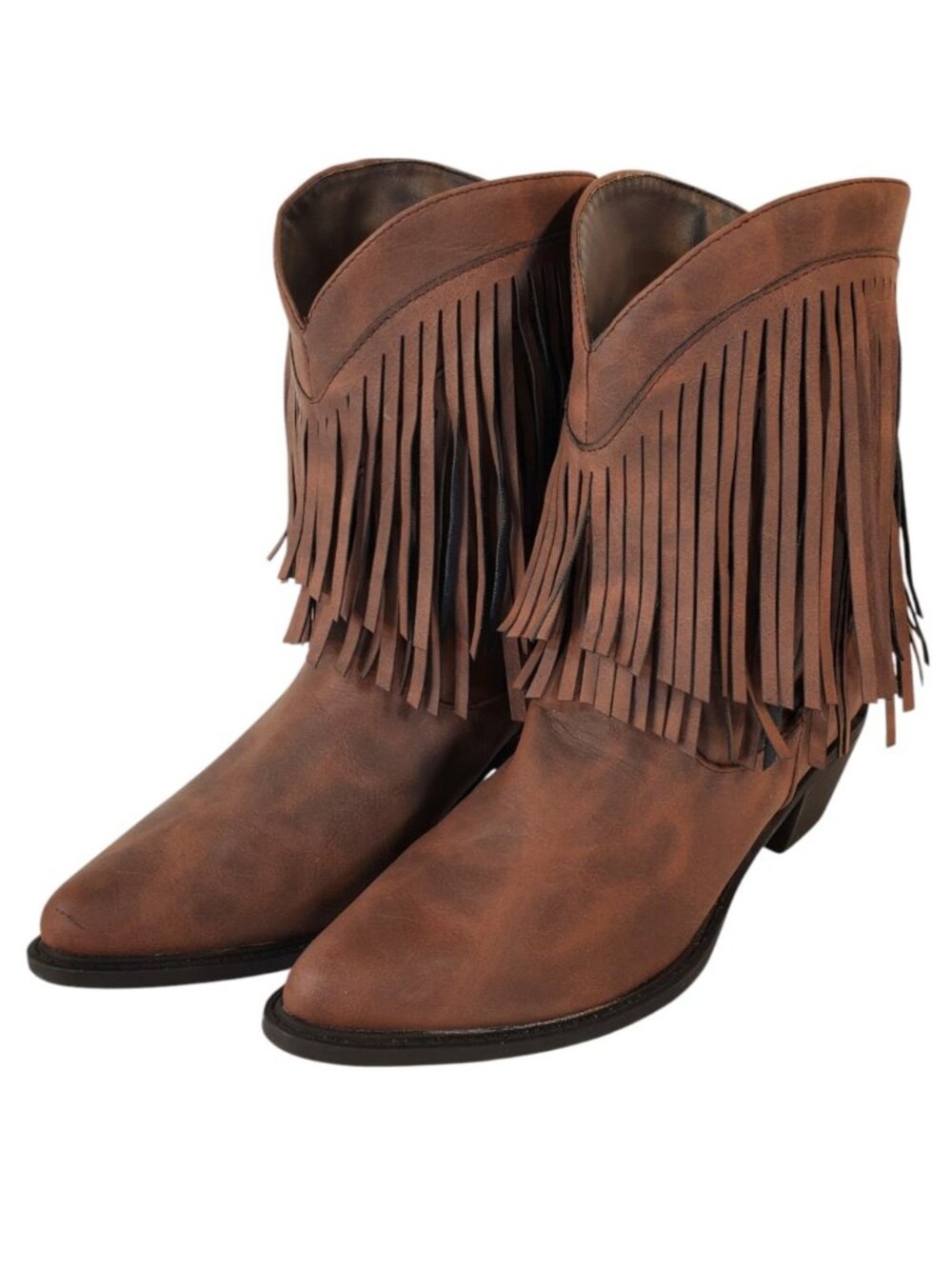 Roper Women's Brown Faux Leather Fringe Western Ankle Cowboy Boots Size 7.5